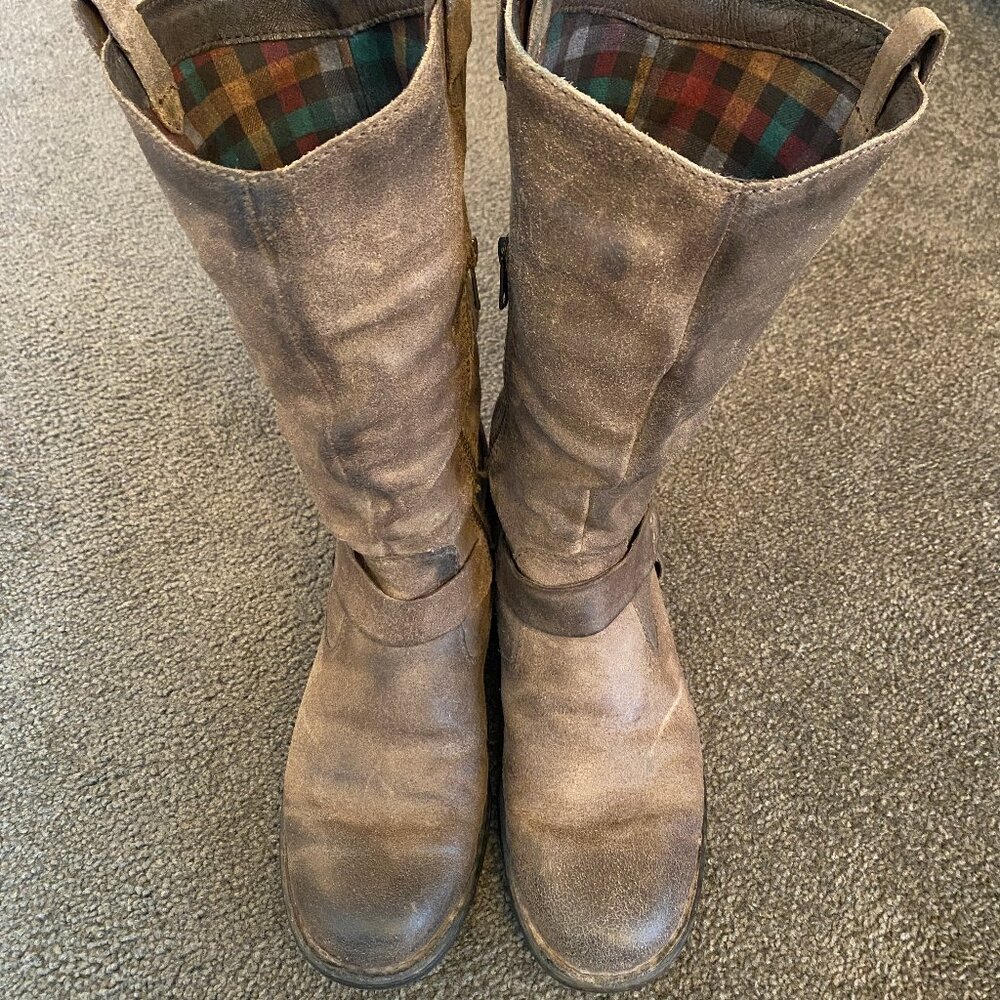 Born Mid-Calf Biker/Moto Pull-On Boots, Brown 8.5M